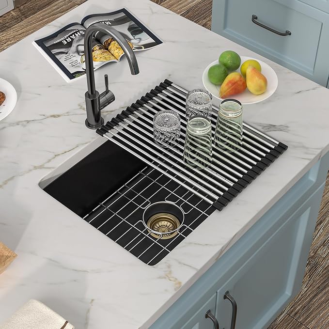 22"x17" Undermount Wet Bar Sink - Matte Black Granite Composite Quartz Classic Single Bowl Under Counter Small Kitchen Bar Prep RV Sink Basin