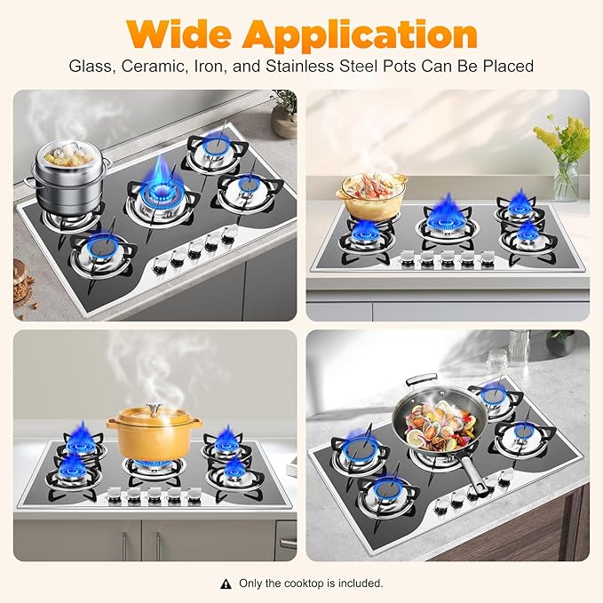 30 inch Gas Cooktop, 5 Burners Built-in Gas Stove with Push-button Rotary Switch, NG/LPG Convertible Cooktop for Home, Kitchen, Apartments and RV