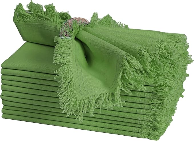 Bedding Craft Cotton Cloth Dinner Napkins Set of 12 – 18x18 Salted Lime with Frayed Selvedge Edges – Machine Washable Fabric Napkins for Weddings, Baby Showers, Parties & Dining
