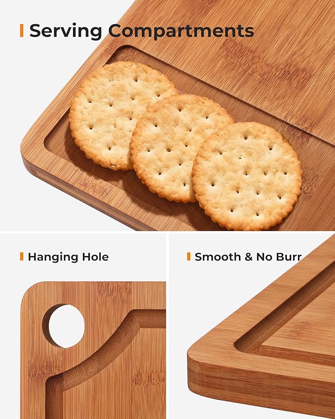 Deep-Carbonized Bamboo Cutting Board for Kitchen, Wooden Cutting Boards Set 3-Piece with Juice Groove, Durable Chopping Boards for Meat, Vegetables, Fruits, Cheese – Multi-Purpose, Knife-Friendly