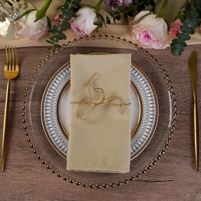 Solid Color Blended Fabric Thin Dinner Cloth Napkins - Set of 12 (40 x 40 cm) - for Events & Home Use (Beige)