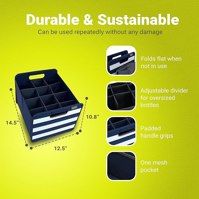 meori Foldable 12 Bottle Wine Carrier Marine Blue Stripes Carry Glassware Liquor Storage Bottle Shopping Travel Cocktails RV, B100792