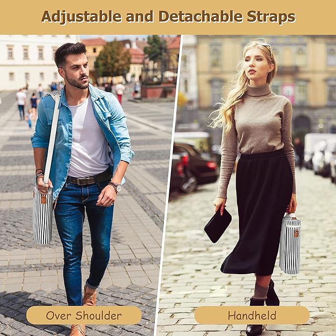 Tirrinia 2 Bottle Insulated Wine Tote Carrier - Leakproof, Padded Cooler Bag for Travel, BYOB, Tasting, Parties - Great Gift for Wine Lovers, Striped