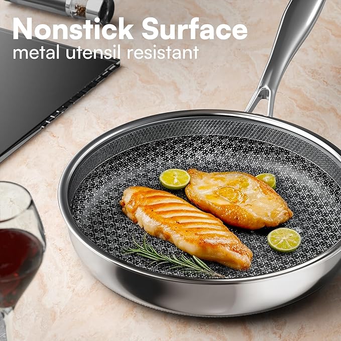 Non Stick Frying Pans with lid, 12 inch Hybrid Frying Pans Nonstick, non stick Stainless Steel Skillets, Dishwasher and Oven-Safe, nonStick Cookware, Induction Compatible Cooking Pan