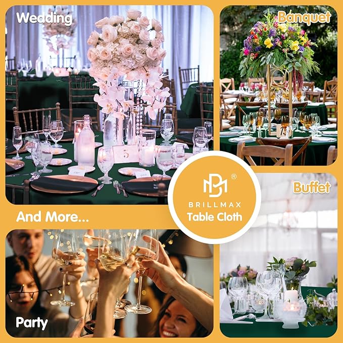 BRILLMAX 6 Pack Hunter Green Round Tablecloths 120 Inch - Circle Bulk Linen Polyester Fabric Washable Table Cloth Cover for Wedding Reception Banquet Birthday Party Buffet Restaurant