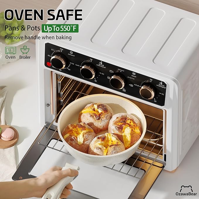 26 Pcs Pots and Pans Set Non Stick, Ceramic Cookware Set Non Toxic with Detachable Handles, Healthy Induction Cookware Oven Safe RV Kitchen Set, PFAS PFOA & PTFE Free, Cream White