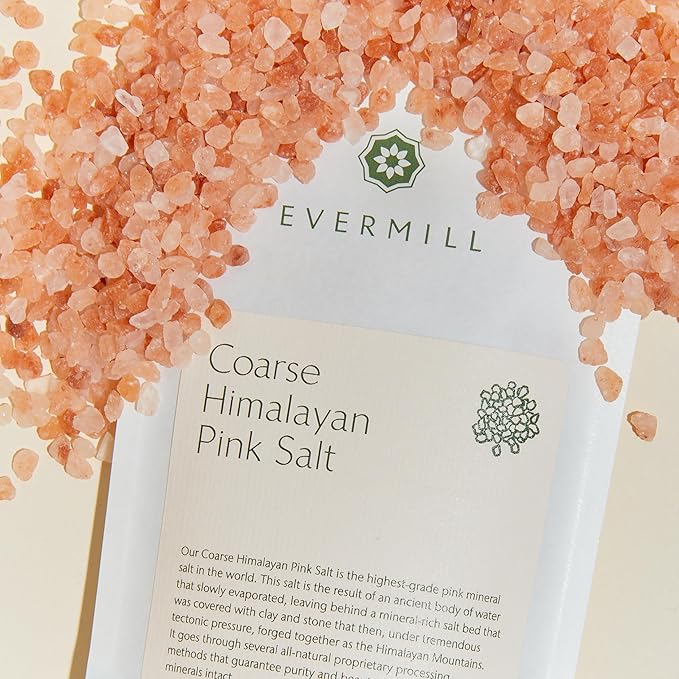 Evermill Premium Salt Mill with Coarse Himalayan Pink Salt, Anodized Aluminum Body, Wooden Cap, 26 Grind Settings, Manual Grinder (Silver)