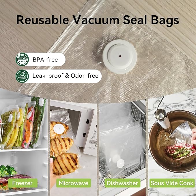 15 Pcs 10”x13” Reusable Vacuum Sealer Freezer Bags with Air Valve for Food Storage and Preservation, for Leftover Save, Meal Prep, Sous Vide Cook, Outdoor BBQ. BPA Free, Dishwasher Safe Microwavable