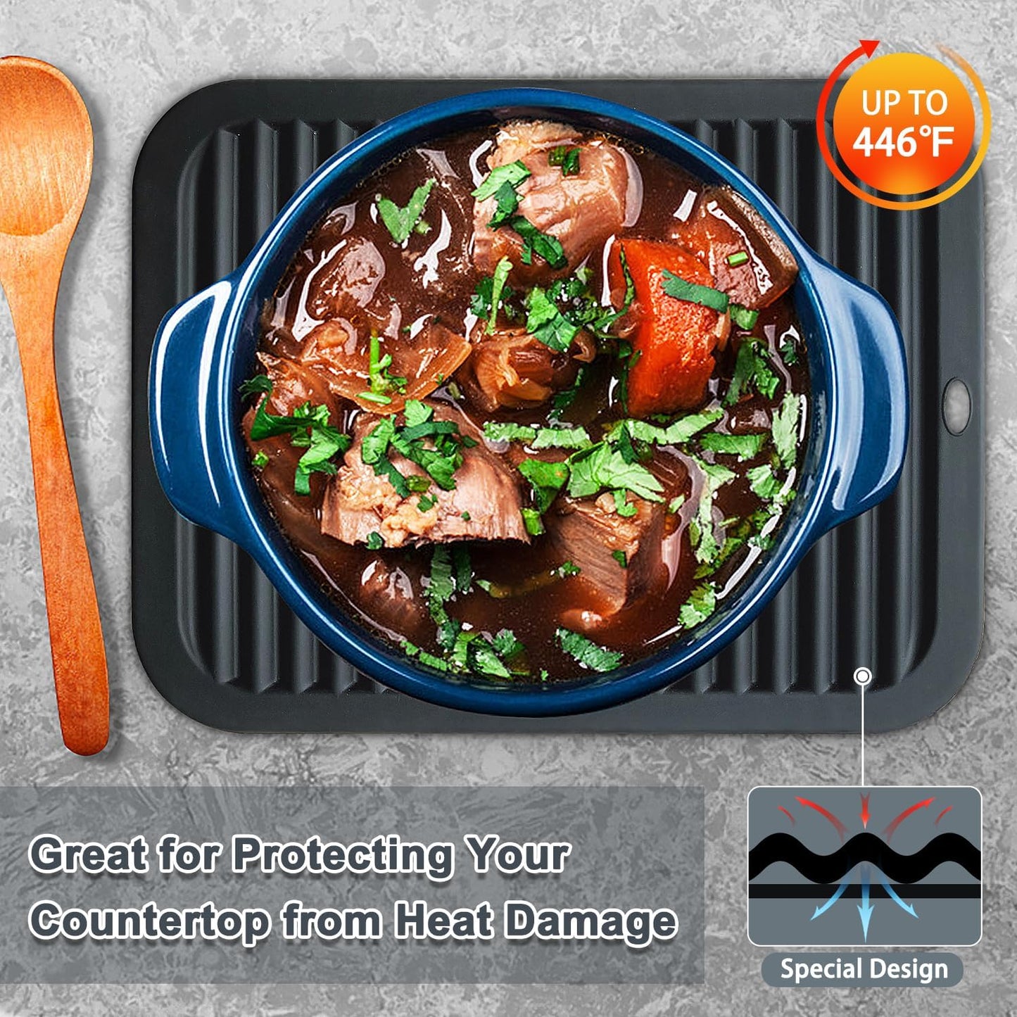 Walfos Silicone Trivets for Hot Pots and Pans - Heat Resistant Hot Pads for Kitchen Counter- Multi-Purpose & Versatile Trivet Mat - Long-Lasting & Flexible Silicone Hot Pad