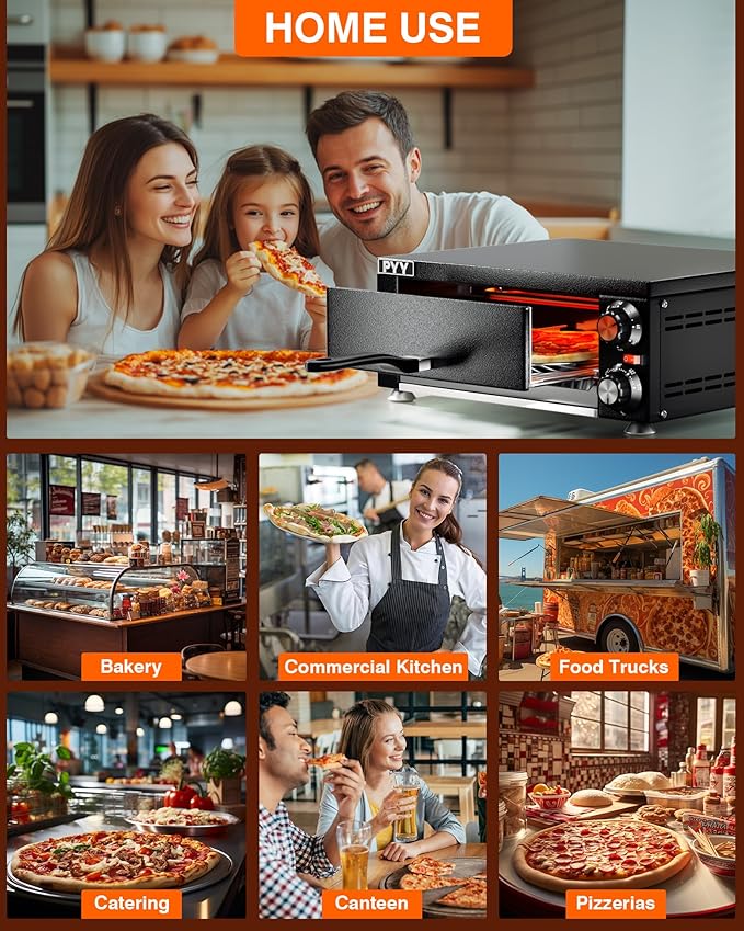 PYY Electric Pizza Oven Indoor Countertop Pizza Oven Commercial Pizza Maker Machine for Home with Timer Stainless Steel Pizza Cooker