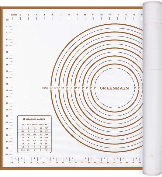 Silicone Pastry Mat Extra Thick Large Non Stick Baking Supplies Kitchen Counter Cooking Rolling Dough Sheet Pie Crust Sourdough Bread Oven Liner with Measurement (XL-20''(W)*28''(L), 3#Gold)