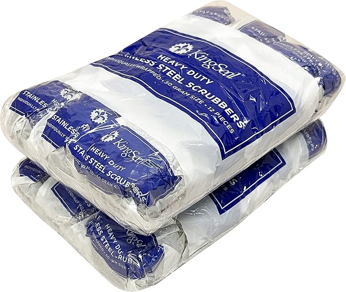 24 Count | KingSeal Stainless Steel Scrubbers, Scrub Pads, Heavy Duty, 50 gram Weight, Individually Wrapped - 2 Packs of 12 Scrubbers