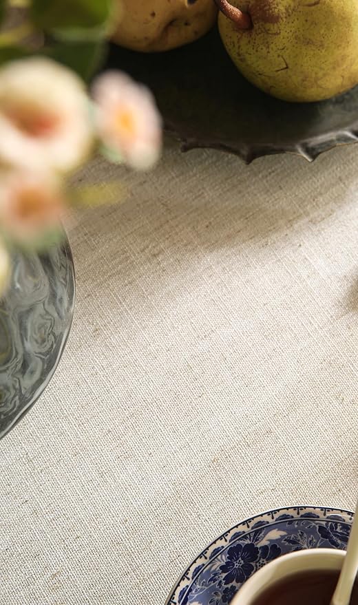 patdrea Designer Blue Tablecloth for Round Tables,Vintage Linen with Leaves and Flowers Pattern Tablecloths,Farmhouse Floral Table Cover Cloth Decor for Kitchen Dining Christmas,Diameter 67"