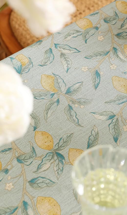 patdrea Designer Green Tablecloth for Rectangle Tables,Vintage Linen with Yellow Fruits Pattern Tablecloths,Cottage Rustic Table Cover Cloth Decor for Kitchen Dining Christmas,63"*94"