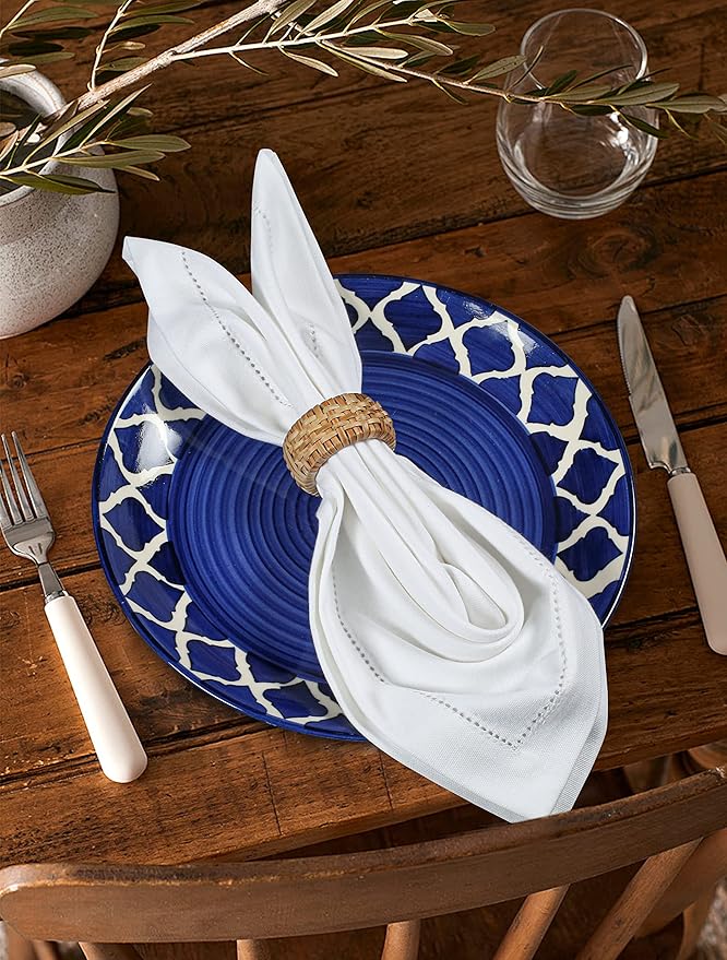 Cotton Cloth White Napkins Set of 12 - with Hemstitched 18x18 Inch Decorative Beautiful Soft Reusable Washable Dinner Napkin for Dining Table Décor, Wedding, Cocktail, Party, Easter & Everyday Use