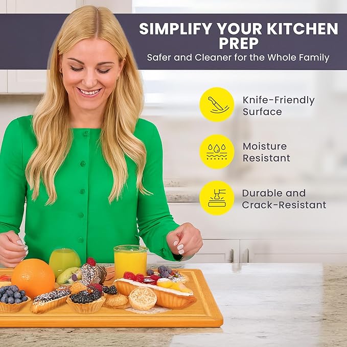 Extra Large Bamboo Cutting Board Featuring 18 Inch Wood Cutting Boards for Kitchen with Glue-Free Surface™ – Non-Toxic Wooden Chopping Boards, FSC-Certified, Durable Carving Boards - Rectangle