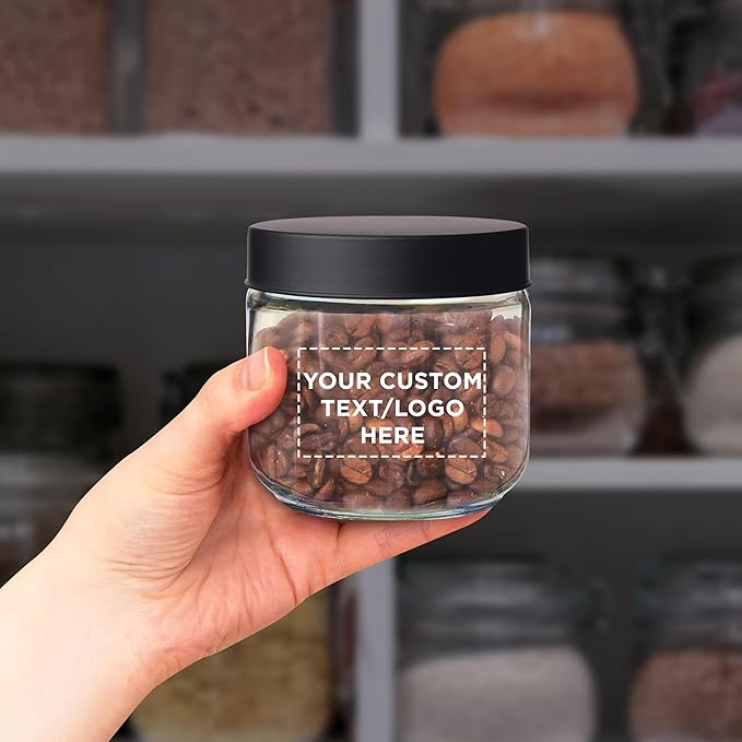 DISCOUNT PROMOS Custom Luminous 23 oz.Storage Jars Set of 24, Personalized Bulk Pack - Durable Kitchen Organization, Home Decor Essentials, Food Storage Solutions - Clear