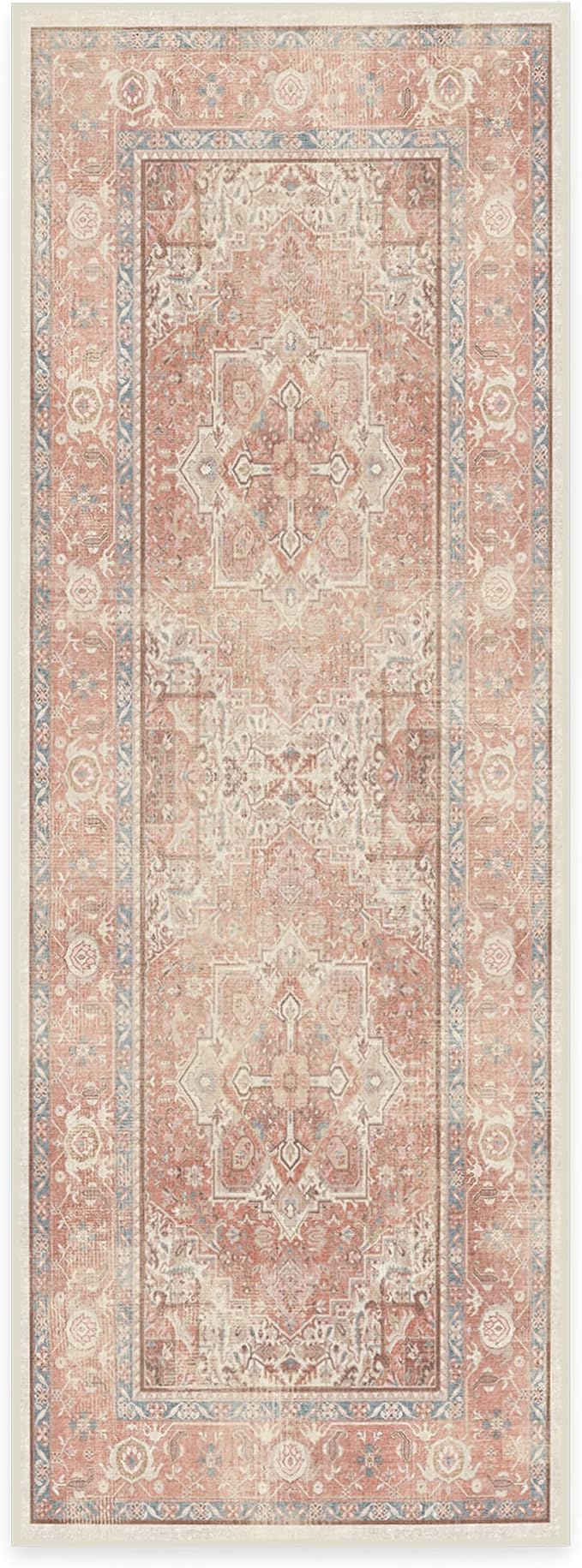 RUGGABLE Washable Runner Rug – Kamran Rose Pink 2.5x7, Stain-Resistant, Non-Slip Hallway Runner – Machine Washable Rug for Hallway, Entryway, Living Room & Kitchen–with Cushioned Pad