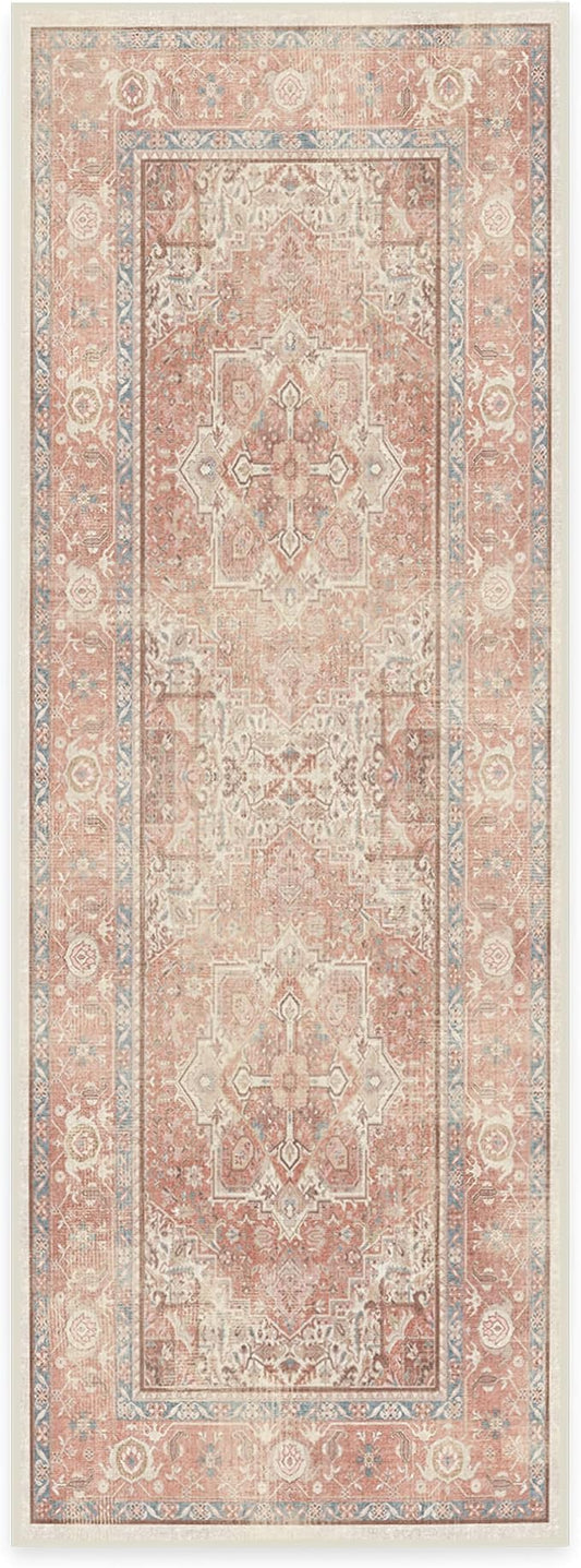 RUGGABLE Washable Runner Rug – Kamran Rose Pink 2.5x7, Stain-Resistant, Non-Slip Hallway Runner – Machine Washable Rug for Hallway, Entryway, Living Room & Kitchen–with Cushioned Pad