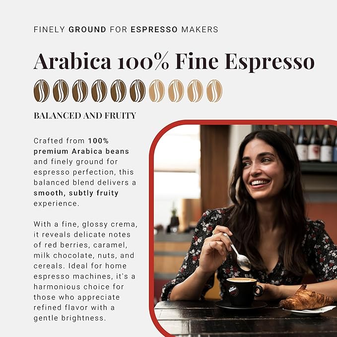 Caffè Vergnano Italian Finely Ground 100% Arabica Espresso Coffee – Intensity 6, Delicate & Subtly Fruity Flavor Blend, Slow Roasted with Notes of Milk Chocolate, Caramel & Nuts, 8.82 oz Tin