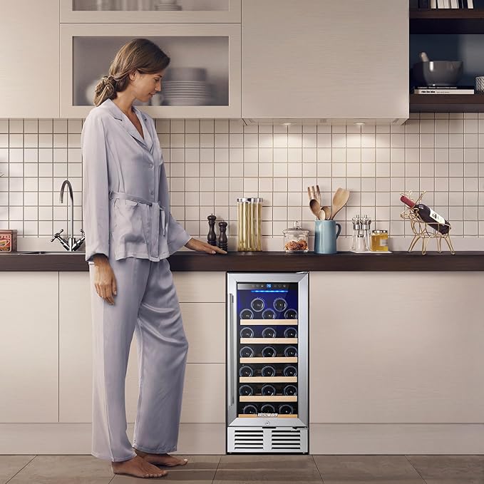 BODEGA 15 Inch Wine Fridge Under Counter, Freestanding Wine Cooler Refrigerator with Glass Door, Hold 31 Bottles, With App Control, For Kitchen, Bedroom, Home, Office