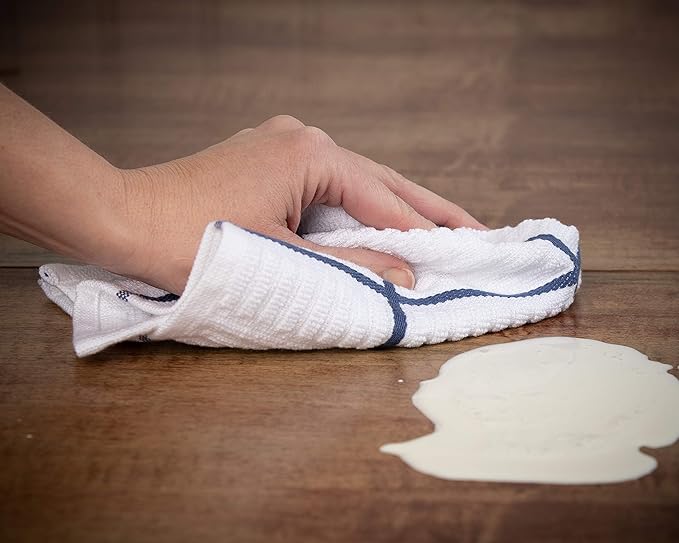 Sticky Toffee Cotton Dishcloths Set of 8, Dark Blue and White, 12 x 12 in, Absorbent Reusable Tea Towels and Cleaning Cloths, Oeko-Tex Cotton