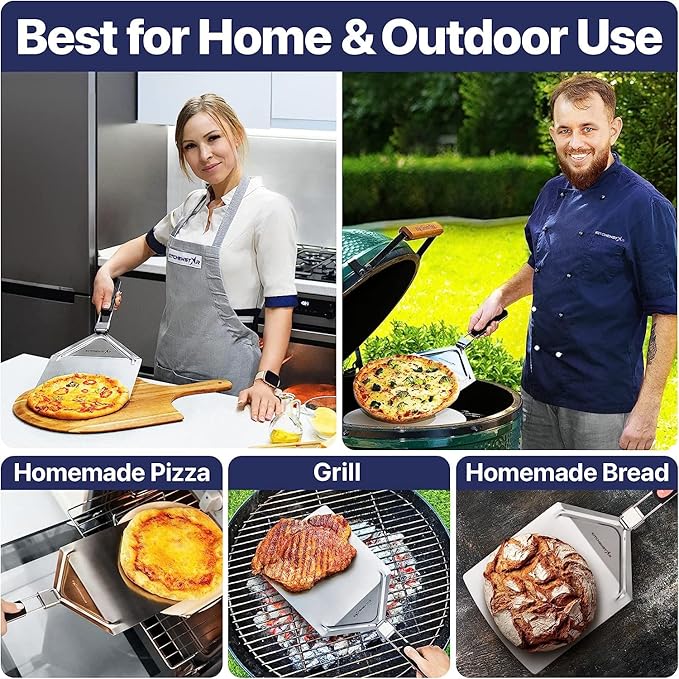 12" Pizza Making Kit (Set of 2) - 12" Pizza Cutter Rocker Knife with Blade Cover + 9.5" Stainless Steel Pizza Peel with Folding Handle- Ultimate Pizza Oven Accessories