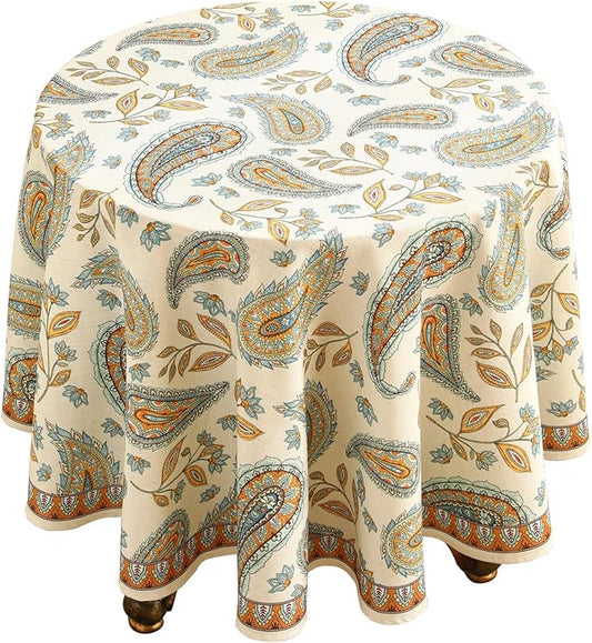 patdrea Designer French Vintage Table Cloth,Italian Floral Tablecloth for Round Tables,Country Summer Linen Tablecloth,Wrinkle Free Table Cover for Kitchen Dining,Christmas,Diameter 67"