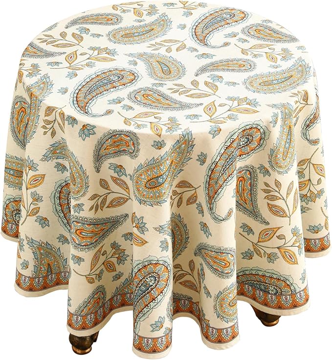patdrea Designer French Vintage Table Cloth,Italian Floral Tablecloth for Round Tables,Country Summer Linen Tablecloth,Wrinkle Free Table Cover for Kitchen Dining,Christmas,Diameter 55"