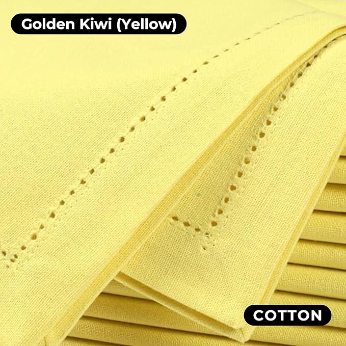 Bedding Craft Hemstitched Cotton Cloth Dinner Napkins Set of 12 – 18x18 Golden Kiwi – Reusable Machine Washable Fabric Napkins for Weddings, Thanksgiving, Christmas & Events