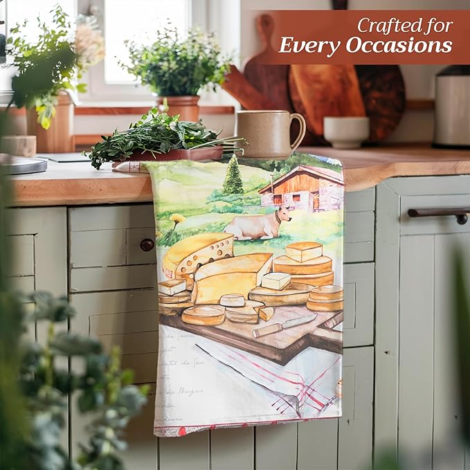 Maison d' Hermine Kitchen Towels Set of 3 100% Cotton 27.50" x 20" Reusable Cloth Tea Dish Towels Absorbent with Hanging Loop for Kitchen, Home, Dining, Cocktail Parties Spring/Summer (Ribeauville)