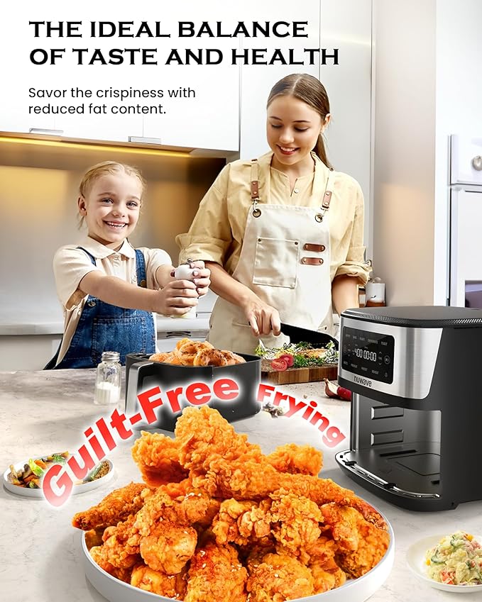 Nuwave Brio Plus 6-in-1 Air Fryer, 7-Qt Large Capacity, 50°F–400°F Precise Temp Control, Non-Toxic PFAS-Free Nonstick, Air Fry, Bake, Roast, Toast, Dehydrate, Reheat, 100 Presets, Dishwasher Safe