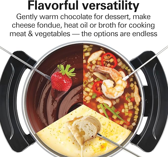 Hamilton Beach 12 Cup Electric Fondue Pot Set with Temperature Control, 6-Color Coded Forks, for Cheese, Chocolate, Hot Oil, Broth, 3 Quart PFAS-Free Nonstick Interior, Gray (86202) (Pack of 2)