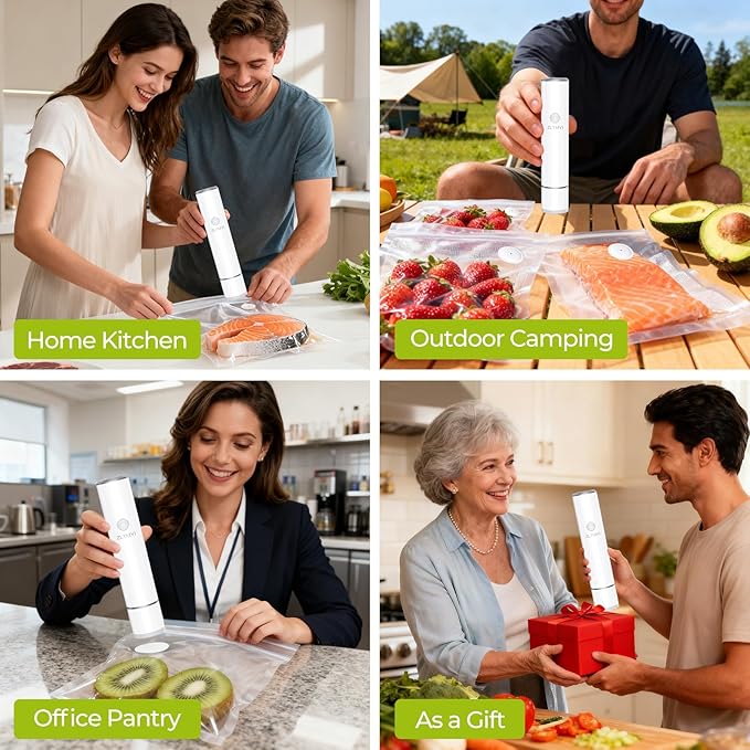 Handheld Vacuum Sealer for Food, Compact Portable Food Saver Pump with 30 BPA‑Free Reusable Vacuum Bags Type-C Rechargeable, Ideal for Sous Vide, Meal Prep, Leftovers & Freezer Storage