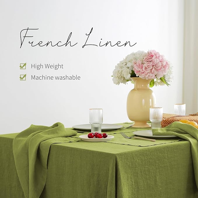 Linen World Vintage Tablecloths 55x55 Inch,100% French Linen Tablecloth,Classic Vintage Washed Table Cloths for Kitchen,Outdoor,Weddings,Decorative Valentine Easter,Moss Green