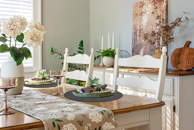 homing Round Faux Leather Placemat and Coaster 8 Packs, Washable Heat Resistant Dining Place Mats, Wipeable Double-Sided Table Mats for Indoor and Outdoor, Diameter 13 and 3.93 inch, Charcoal