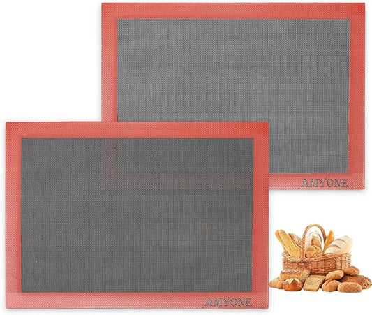 AMYONE Perforated Baking Mats, 2 PCS Eclair Silicone Mat for Half Sheet, Non-Stick Reusable Oven Liners for Making Bread/Pizza/Pastry/Cookie 11 5/8" x 16 1/2"