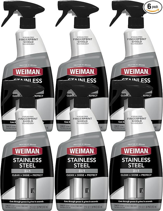 Weiman Stainless Steel Cleaner and Polish - Protects Appliances from Fingerprints and Leaves a Streak-Free Shine for Refrigerator, Dishwasher, Oven, Grill, 22 oz, 6 Pack