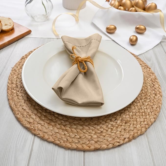 Blue Needles Set of 6 Hemstitch Linen Napkins 100% Cotton Beige Cloth Dinner Napkins 18x18 inches, Soft, Reusable, Absorbent, Washable, Ideal for Fall Thanksgiving Events, Parties & Everyday Use