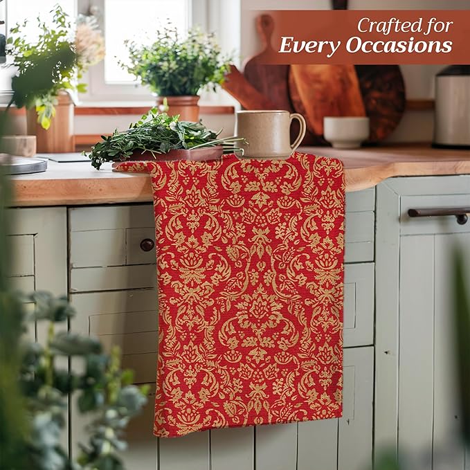 Maison d' Hermine Kitchen Towels Set of 3 100% Cotton 20" x 27.5" Reusable Cloth Tea Dish Towels Absorbent with Hanging Loop for Kitchen Dining Thanksgiving Christmas Decorations (Sofia)