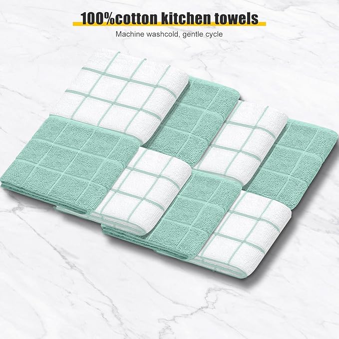 Oven Mitts Kitchen Towels Dishcloths with Pot Holders Sets 12PCS,Dish Towels Sets,Oven Gloves Pot Pads Heat Resistant 500 Degrees with Non-Slip Silicone Surface for Cooking Baking Grilling-Mint Green