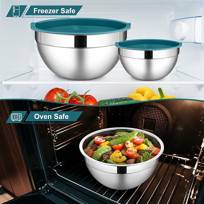 LIANYU 6 Piece Stainless Steel Mixing Bowls, Large 7, 3.5, 2.5, 2, 1.5, 1 QT Metal Bowls Set, Kitchen Nesting Bowls for Salad Cooking Prepping Food Storage, Dishwasher & Freezer Safe, Blue
