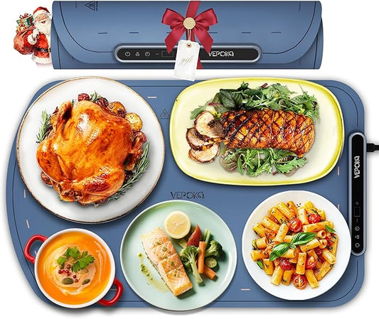 Warming Mat for Food, VEPOKA Food Warmer Mat for Countertop, Electric Warming Tray with 7 Temp Levels & Auto Shut-Off, Food Warmers for Parties, Ideal Gift for Kitchen & Buffet Use