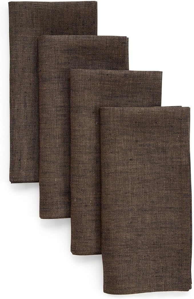 Solino Home Linen Cloth Napkins Set of 4-100% Pure Linen Chambray Brown Dinner Napkins 20 x 20 Inch for Fall, Autumn, Thanksgiving, Winter - Athena, Handcrafted and Machine Washable