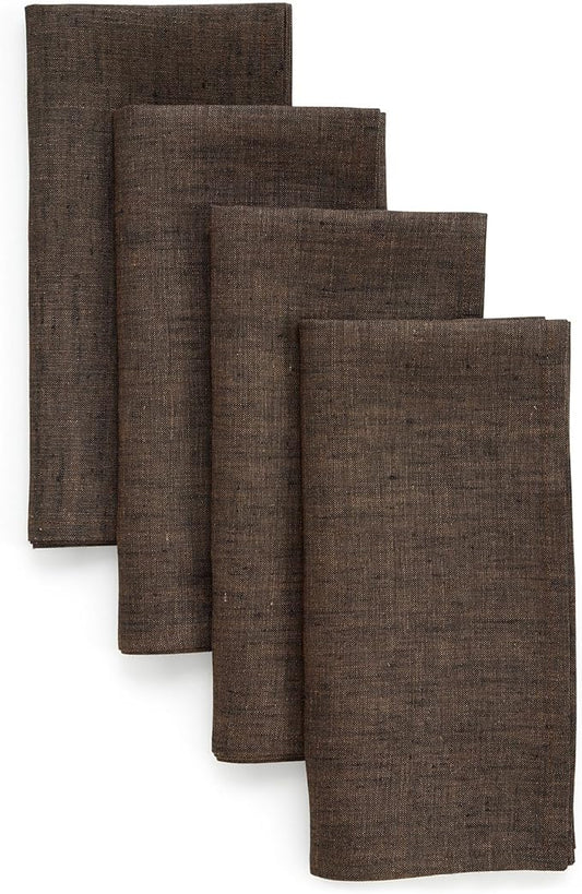 Solino Home Linen Cloth Napkins Set of 4-100% Pure Linen Chambray Brown Dinner Napkins 20 x 20 Inch for Fall, Autumn, Thanksgiving, Winter - Athena, Handcrafted and Machine Washable