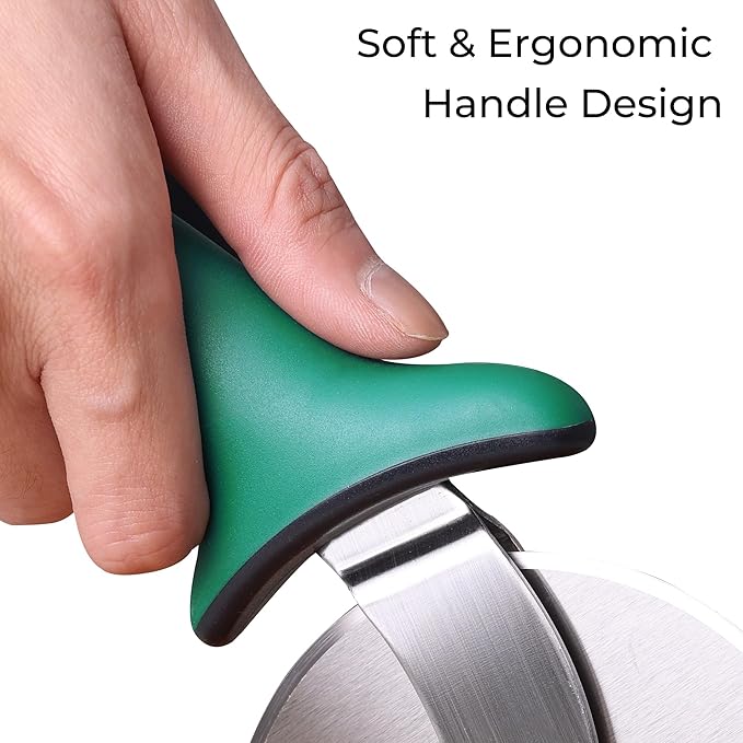 Linoroso Pizza Cutter Wheel, Durable Stainless Steel 4-Inch Pizza Wheel Cutter with Comfortable Safety Handle, Pizza Slicer Wheel for Cutting Through Pizza, Crust, Pie, Brownie, Flatbread, Green