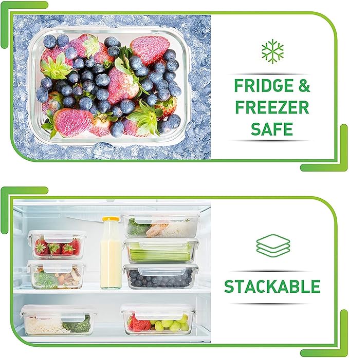 Prep Naturals Glass Meal Prep Containers - Oven, Microwave & Freezer Safe - Leakproof Airtight Glass Storage Containers with Lids - For Food Prep & Lunch - Pack of 5, 36 Oz, Square