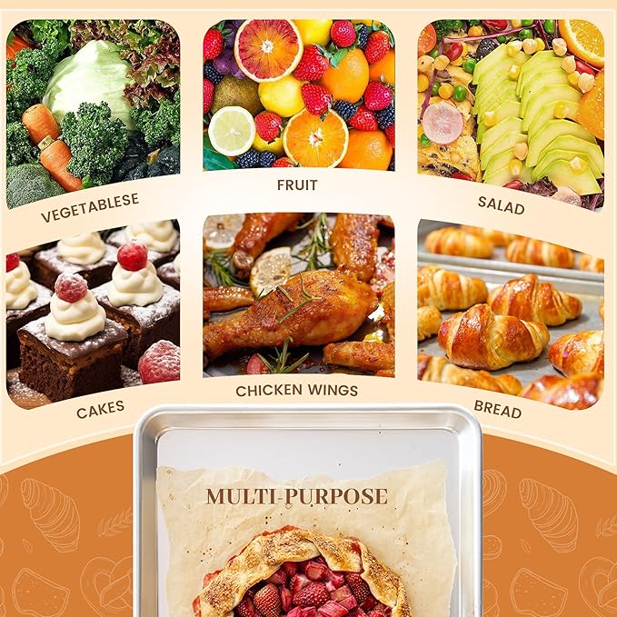 6 Pack Quarter Size Baking Sheet Pans, Aluminum Commercial Cookie Sheets Non-Stick, 13"x10"