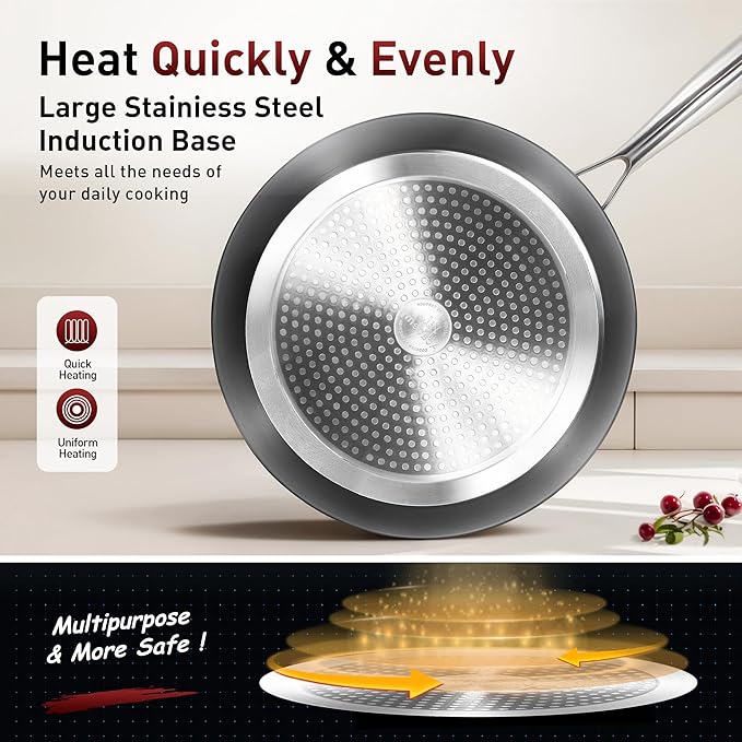 MAISON ARTS Hard Anodized Nonstick Frying Pans Set 2 Piece, 10" and 12" Ceramic Coating Skillets with Stainless Steel Handle, Induction Compatible