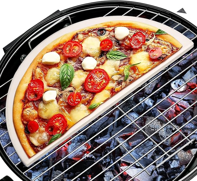 Half Moon Baking Stone Pizza Baking Stone for Big Green Egg XL, 2Pack 19.7" Cooking Stone Ceramic for Kamado Joe Big Joe II, for Primo Oval XL, for Vision Grills XL,forCharGriller Akorn Kamado Kooker